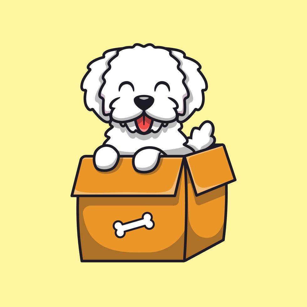 mignonne chien en jouant dans boîte dessin animé vecteur icône illustration. animal la nature icône concept isolé prime vecteur. plat dessin animé style