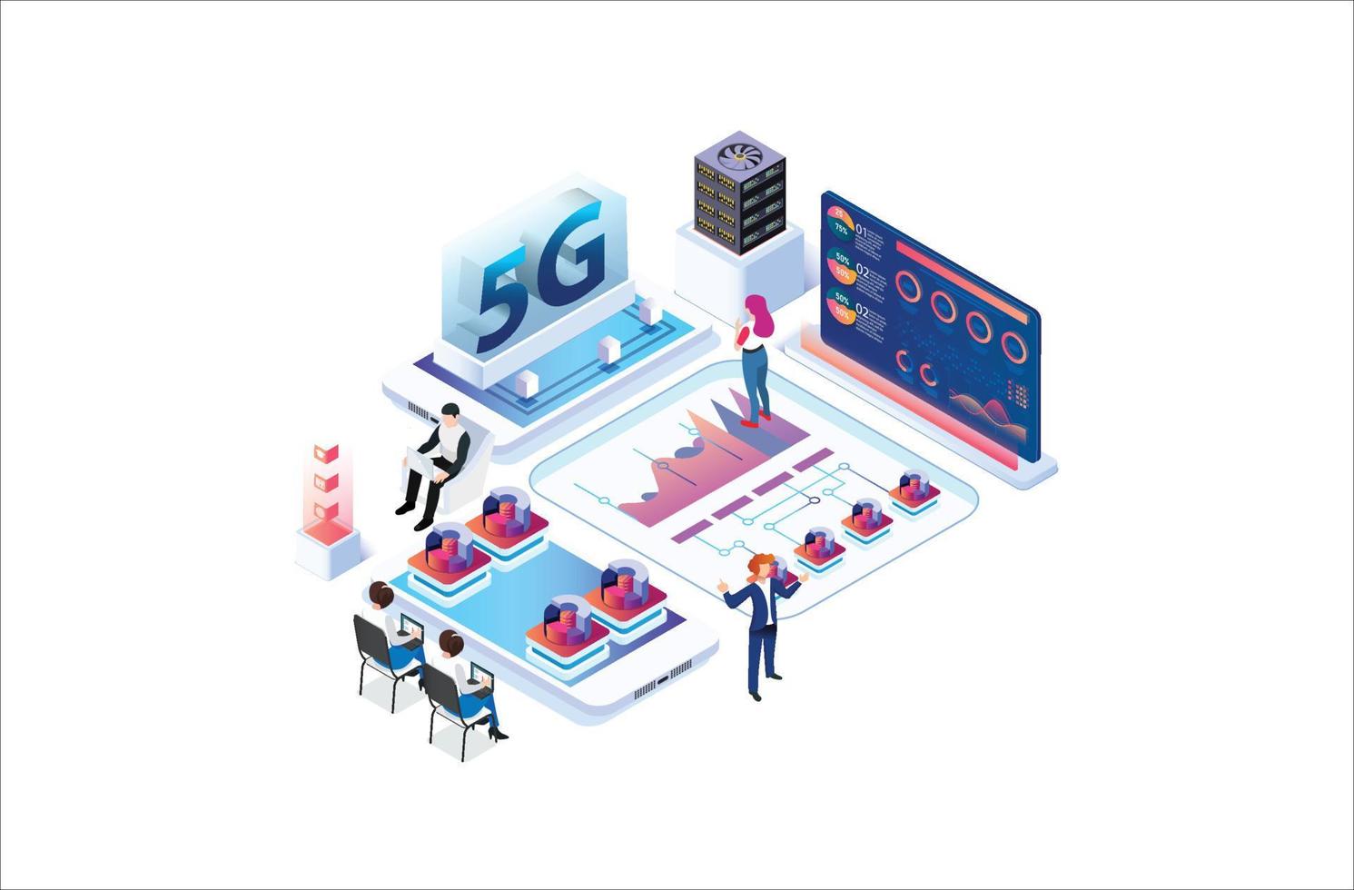 moderne isométrique 5g l'Internet la vitesse technologie. en ligne basé vecteur illustration adapté pour schémas, infographies, Jeu actif, et autre graphique en relation les atouts