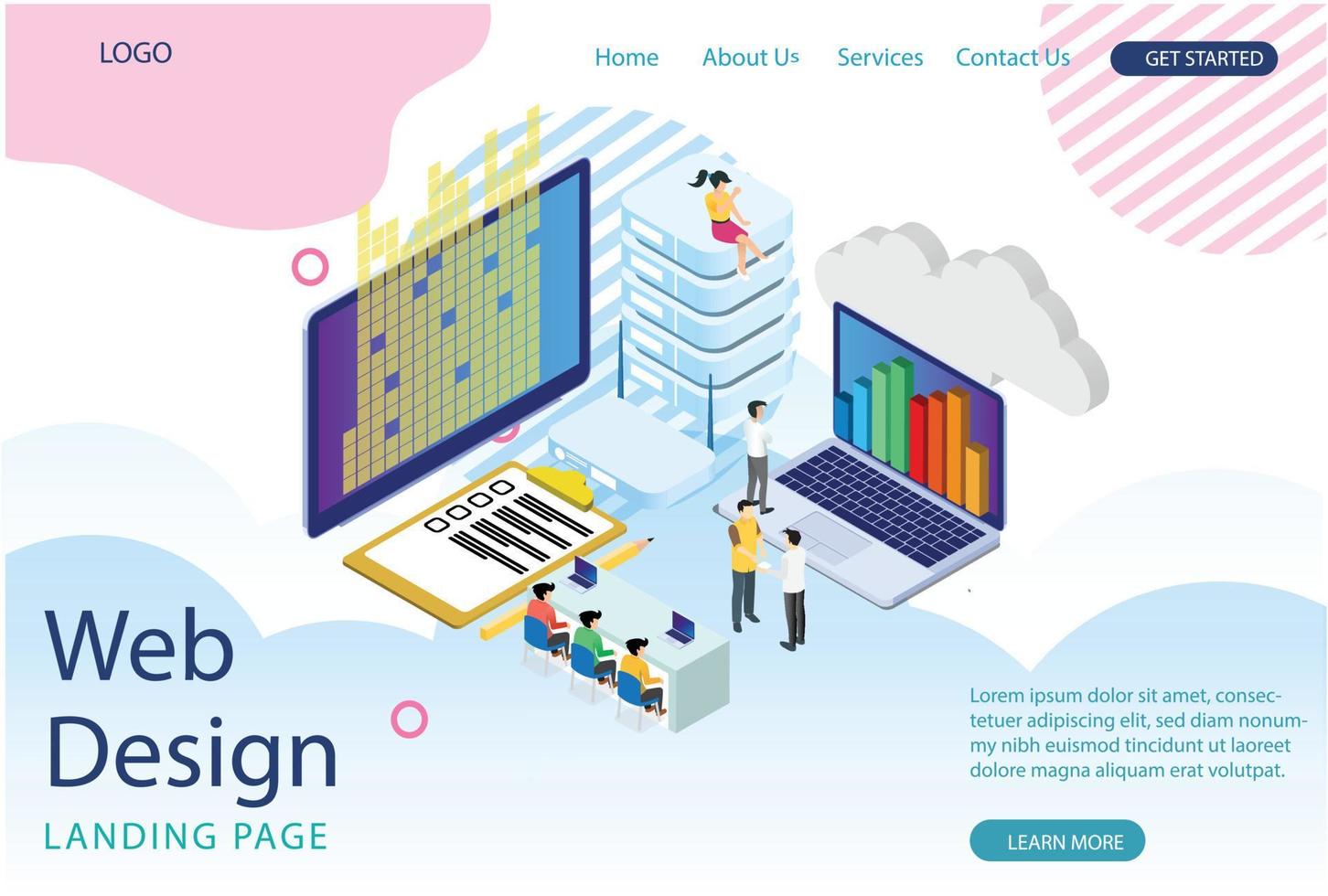 moderne isométrique la toile atterrissage page Les données statistiques rapport illustration, la toile bannières, adapté pour schémas, infographies, livre illustration, Jeu actif, et autre graphique en relation les atouts vecteur