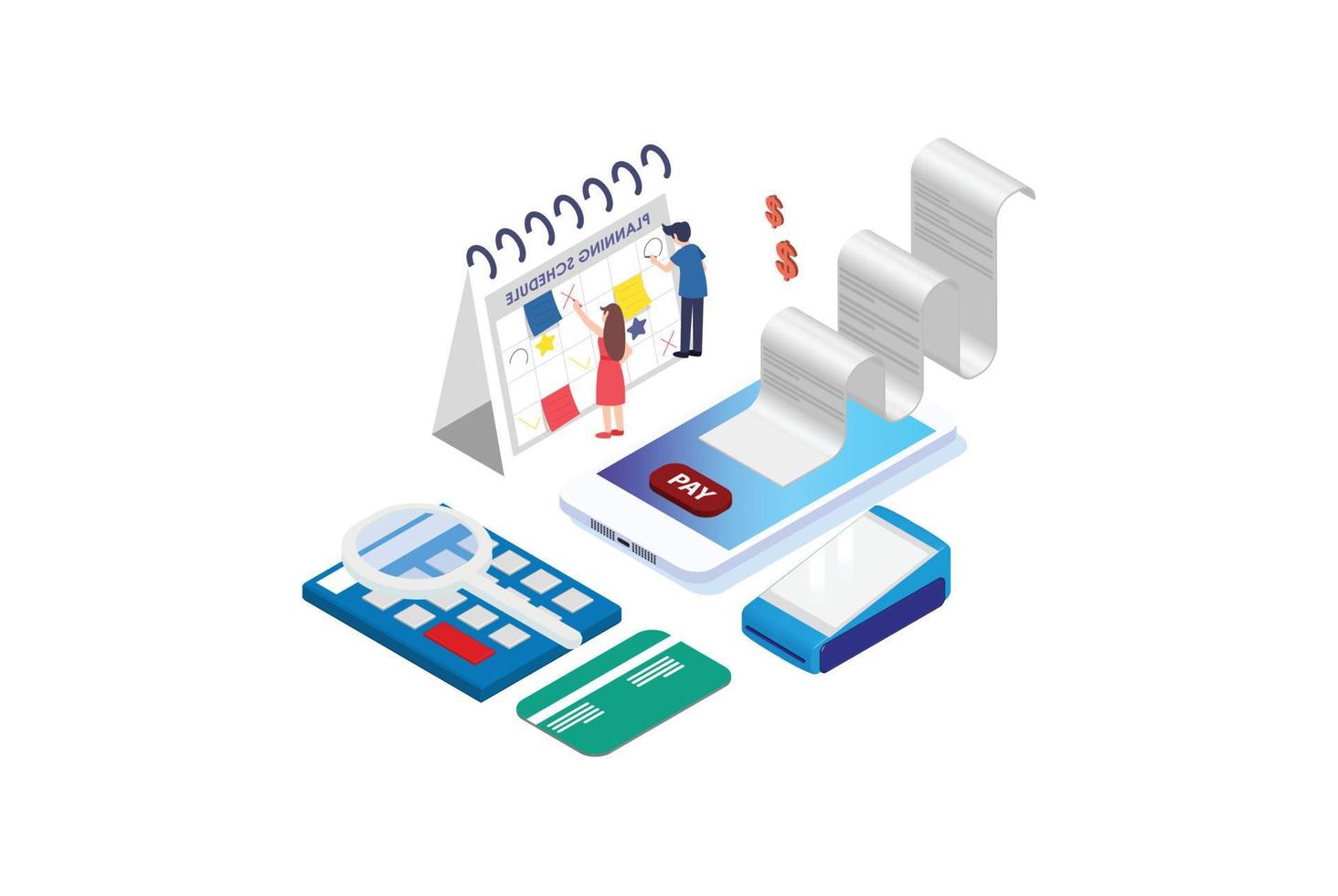 moderne isométrique factures en ligne Paiement plat isométrique vecteur concept de mobile Paiement adapté pour schémas, infographies, Jeu actif, et autre graphique en relation les atouts