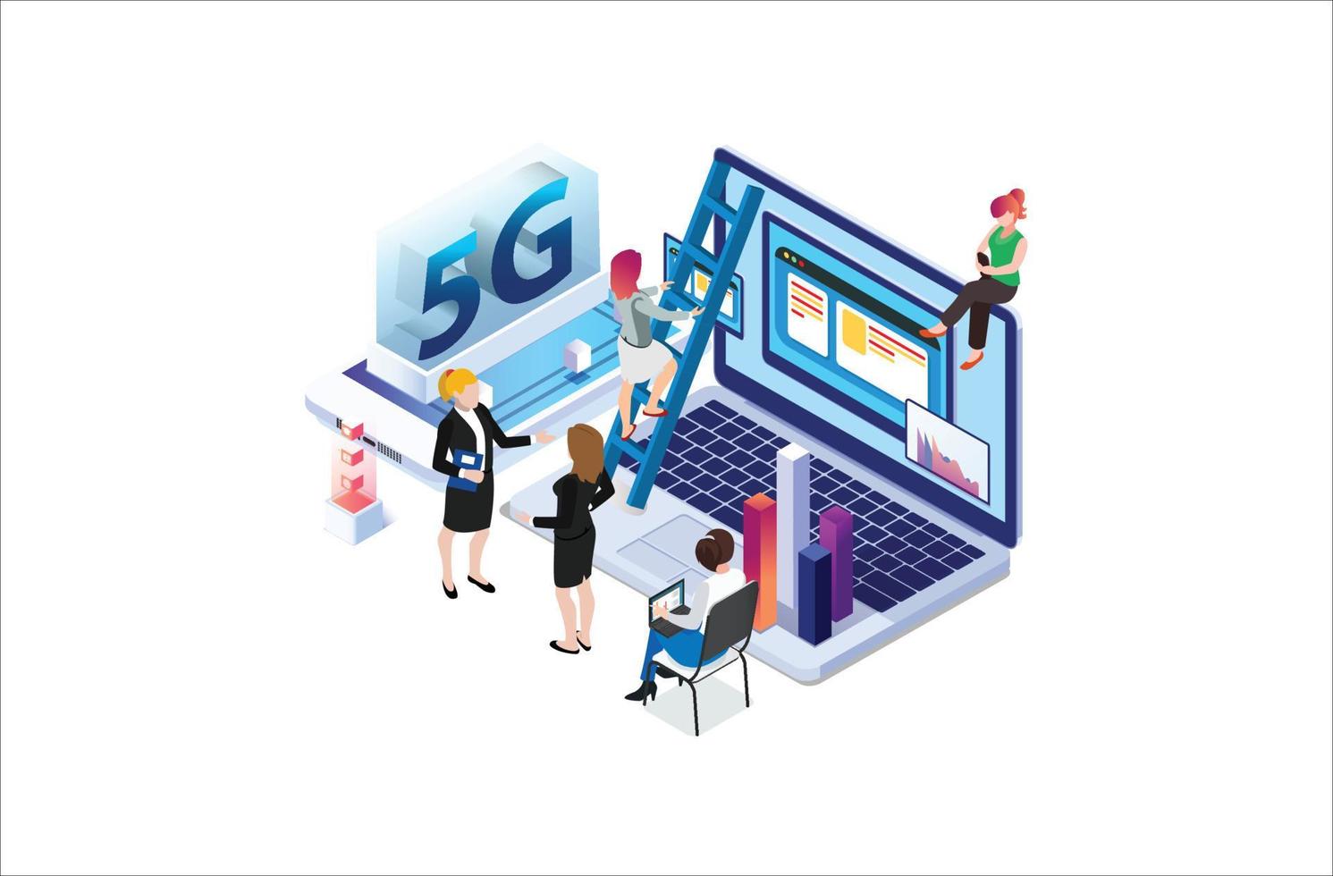 moderne isométrique 5g l'Internet la vitesse technologie. en ligne basé vecteur illustration adapté pour schémas, infographies, Jeu actif, et autre graphique en relation les atouts