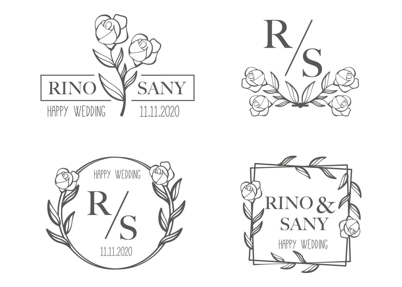 définir le modèle de logo de mariage floral dessiné à la main vecteur