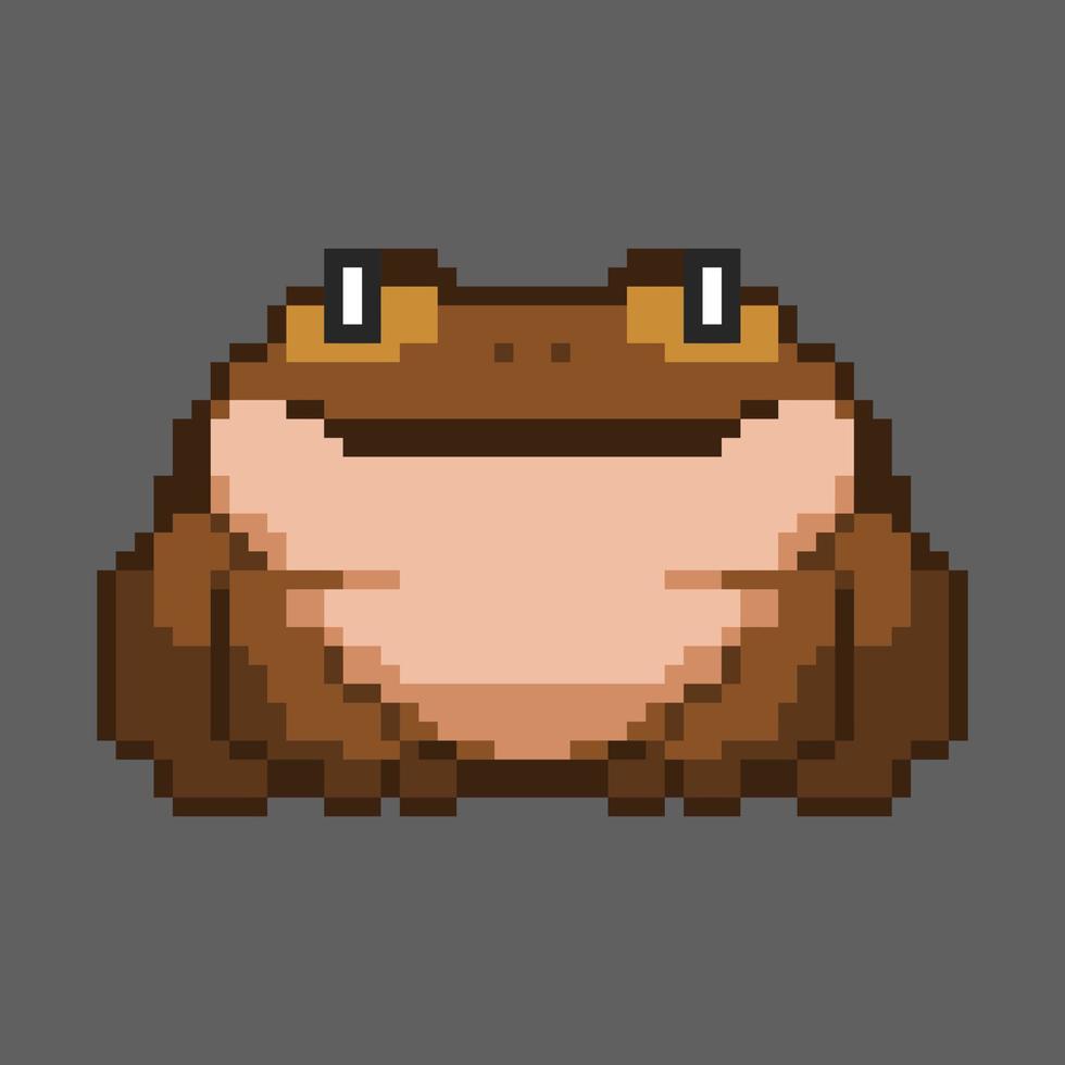 vecteur joufflu marron grenouille, terrifiant sourire, incliné yeux, pixel art, parfait pour autocollants