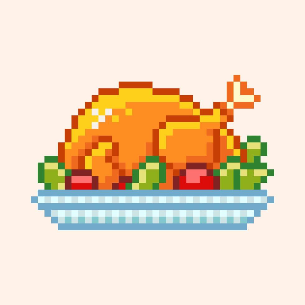 délicieux poulet plat parfait pixel art style pour autocollants et décorations vecteur