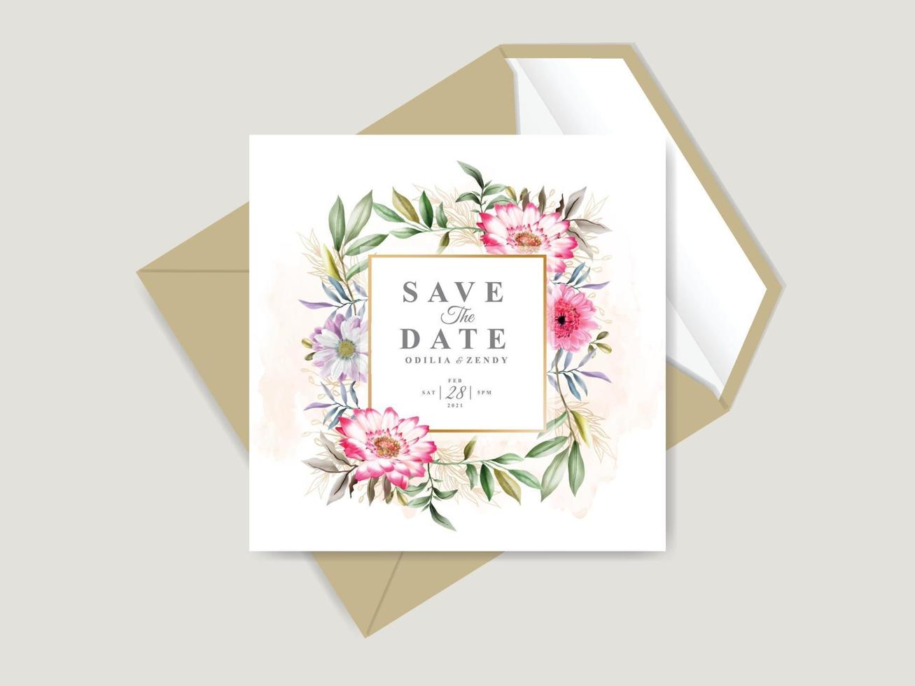 beau et élégant modèle de carte d'invitation de mariage dessiné main floral vecteur