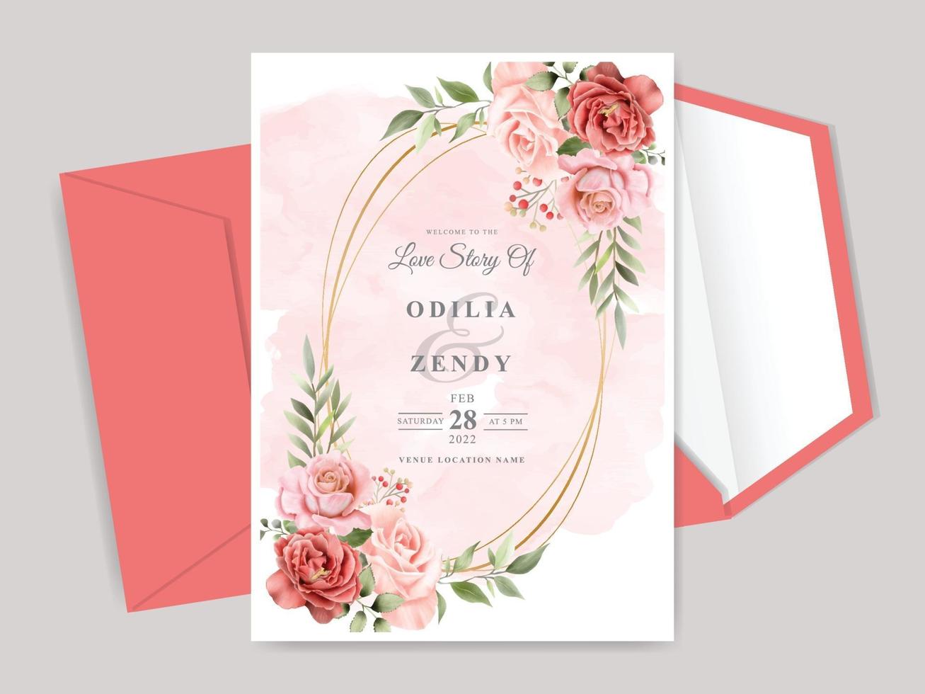 beau modèle de carte d'invitation de mariage floral vecteur