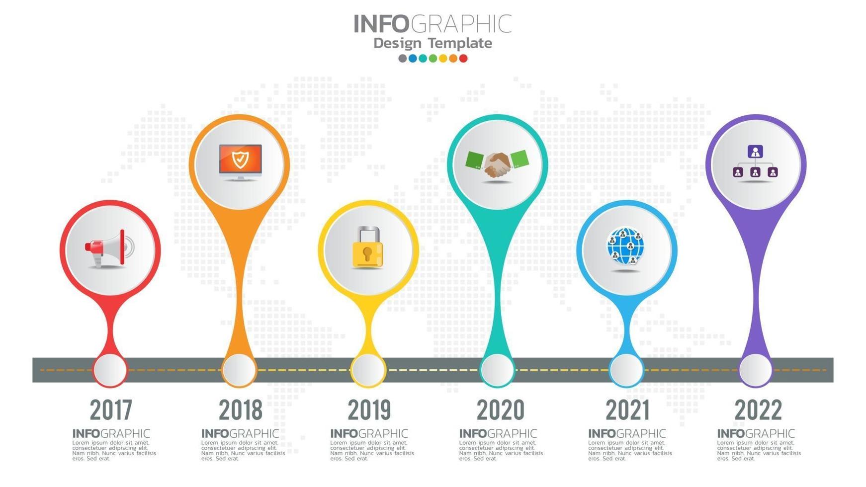 infographie élément de couleur 6 étapes avec flèche, diagramme graphique, concept de marketing en ligne entreprise. vecteur