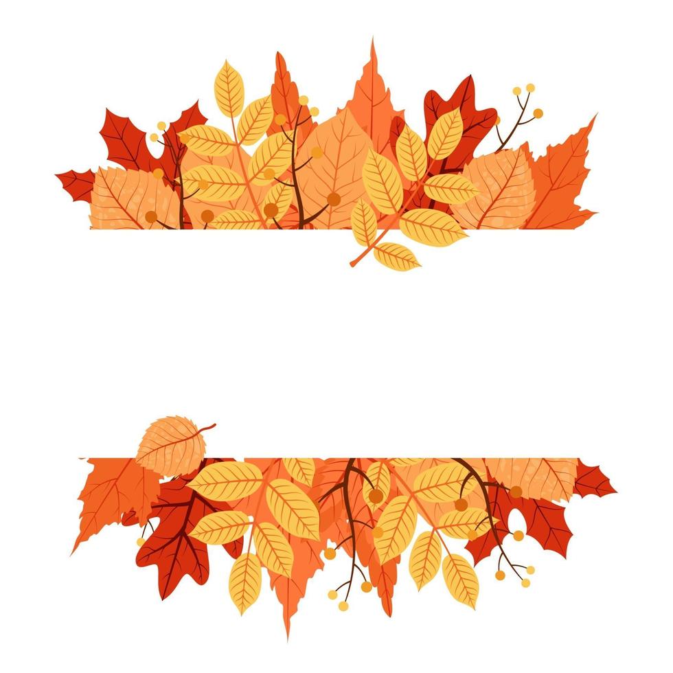 bordure de carte de voeux automne saison avec des feuilles rouges et jaunes vecteur