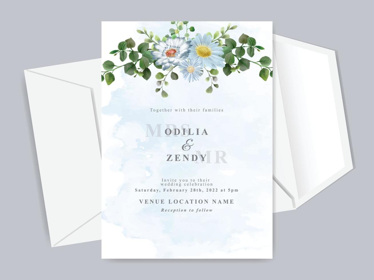 beau modèle de carte d'invitation de mariage floral vecteur