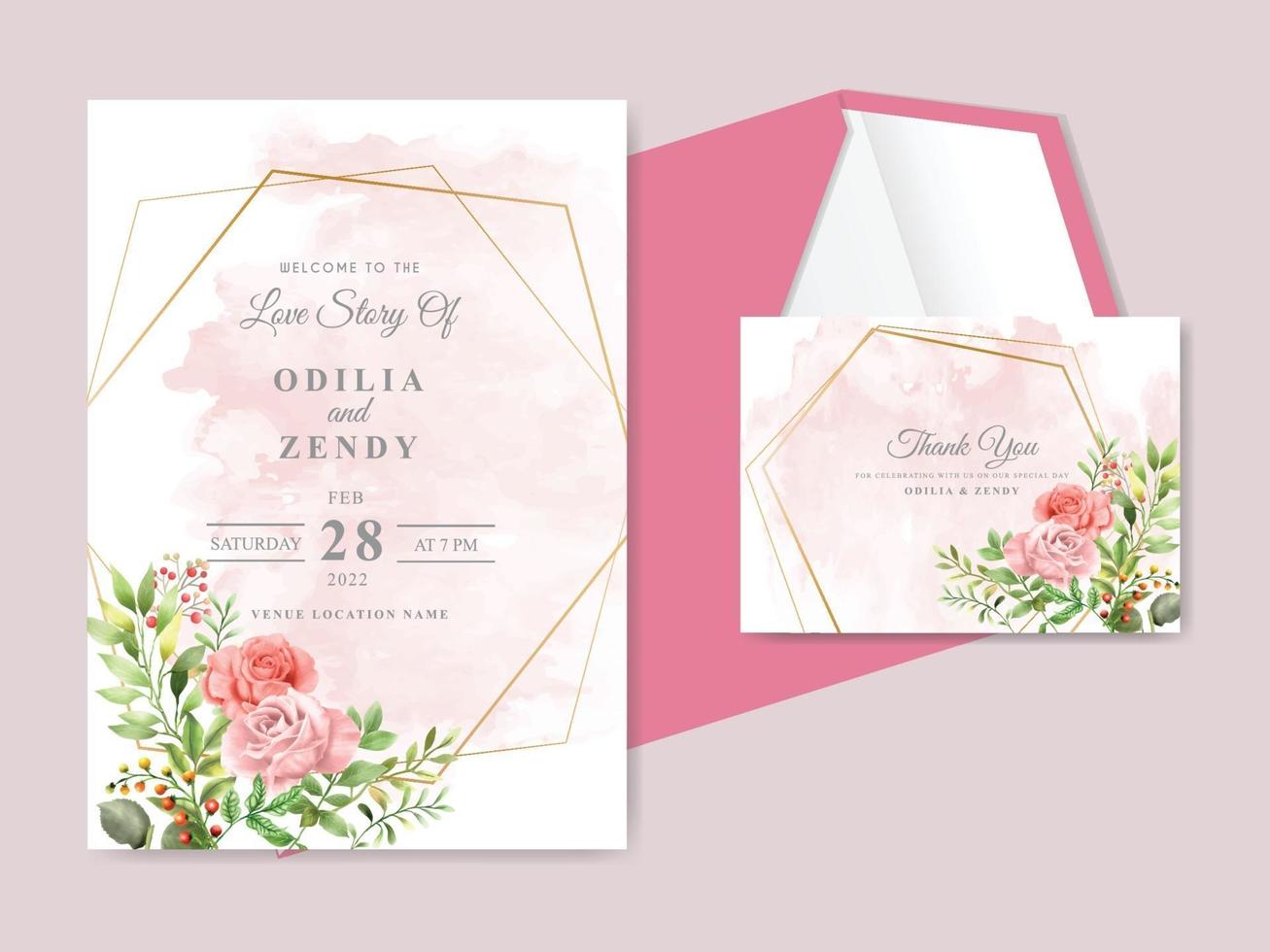 belles cartes d'invitation de mariage dessinés à la main floral vecteur