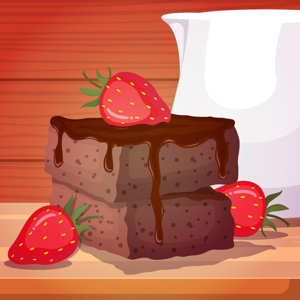 brownies aux fraises et pot de lait vecteur