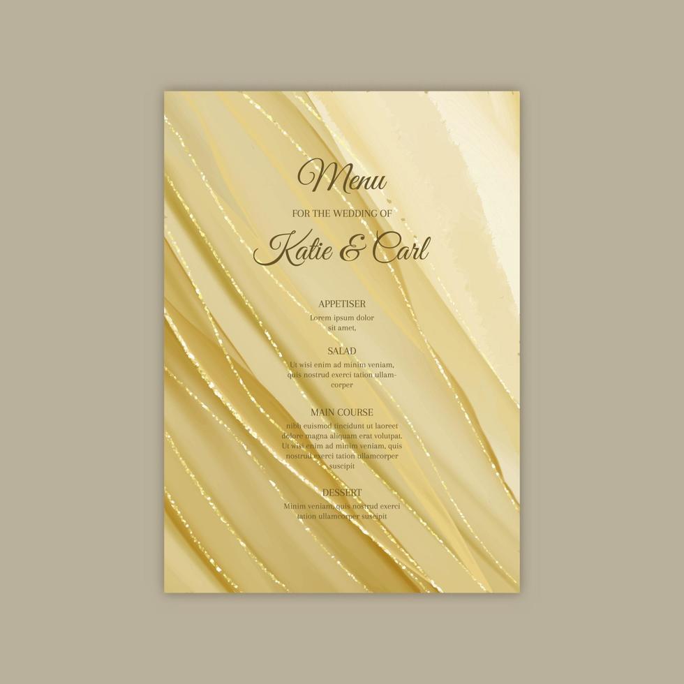 menu de mariage élégant dans des tons d'or avec des reflets pailletés vecteur