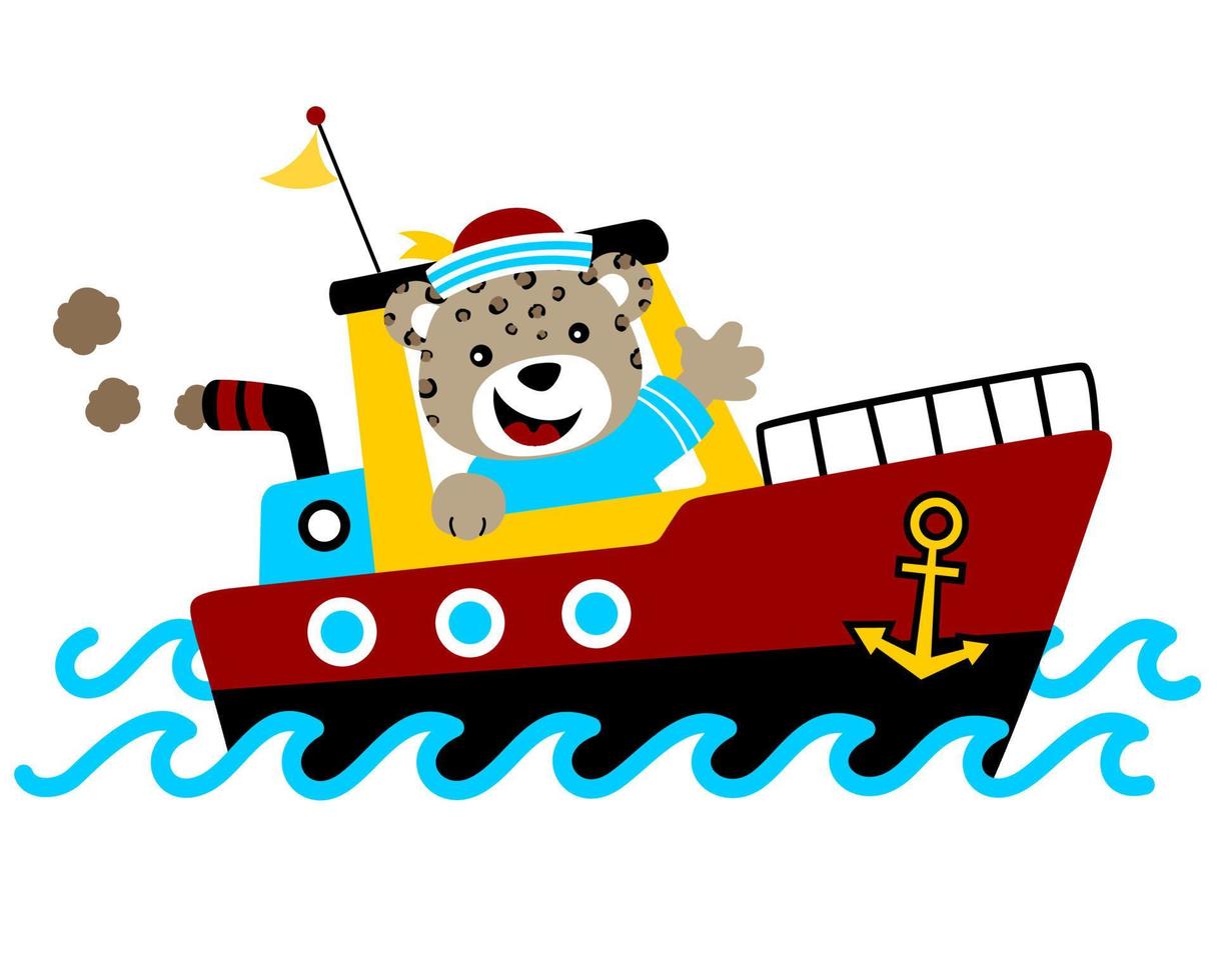 vecteur dessin animé de léopard dans marin costume sur bateau