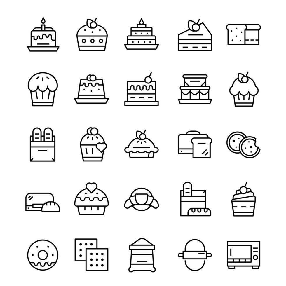 ensemble d'icônes de boulangerie avec style d'art en ligne. vecteur