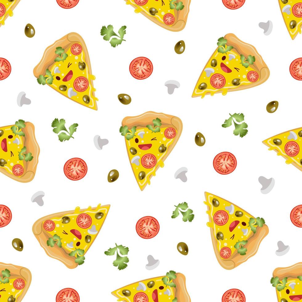 mignonne Pizza sans couture modèle. vecteur illustration. nourriture icône concept. plat dessin animé style.
