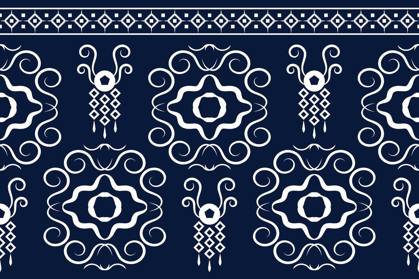 style géométrique de motif de tissu ethnique. paréo aztèque motif oriental ethnique traditionnel fond bleu marine foncé. abstrait, vecteur, illustration. utiliser pour la texture, les vêtements, l'emballage, la décoration, les tapis. vecteur