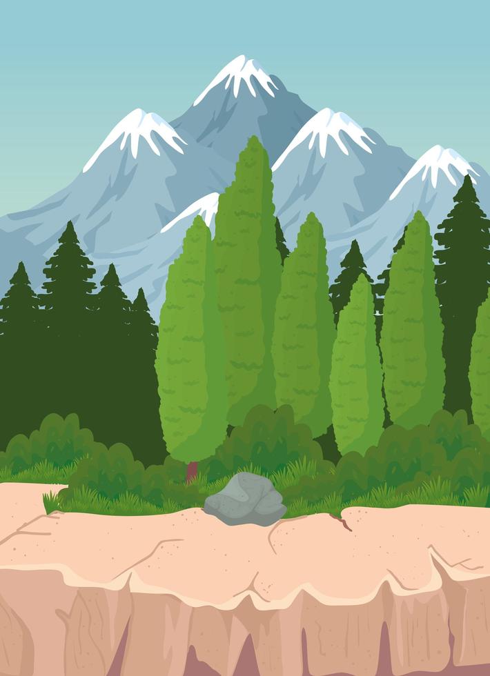 paysage avec des pins devant la conception de vecteur de montagnes