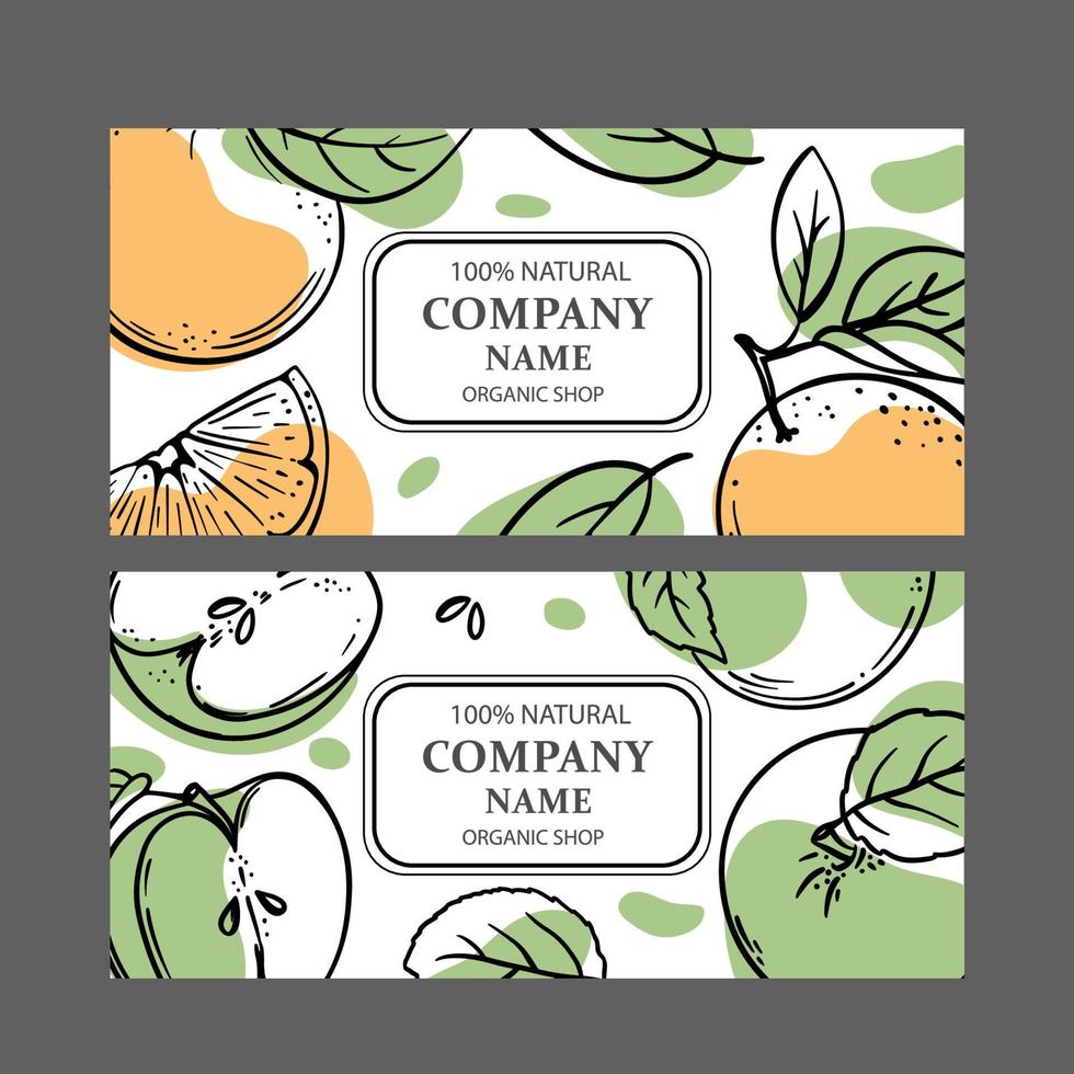 Orange vert Pomme Étiquettes esquisser vecteur illustration ensemble