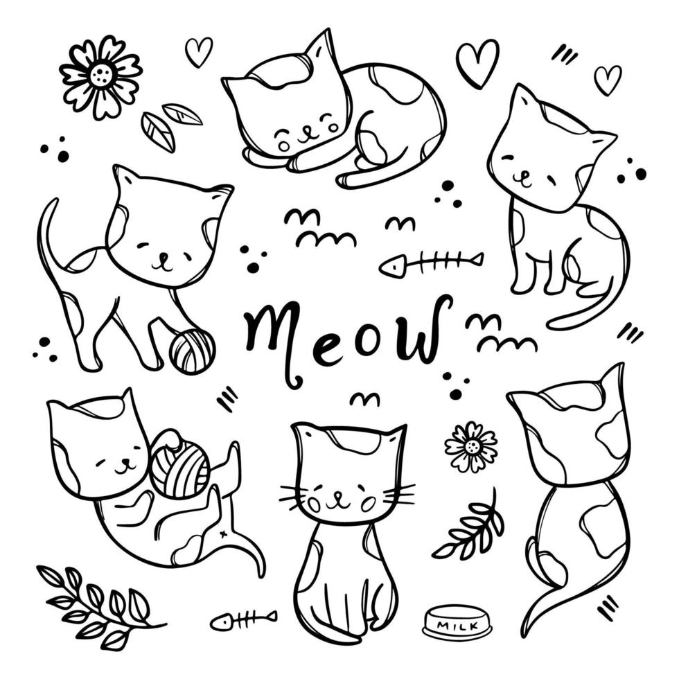 coloration page chatons chat personnages vecteur illustration ensemble