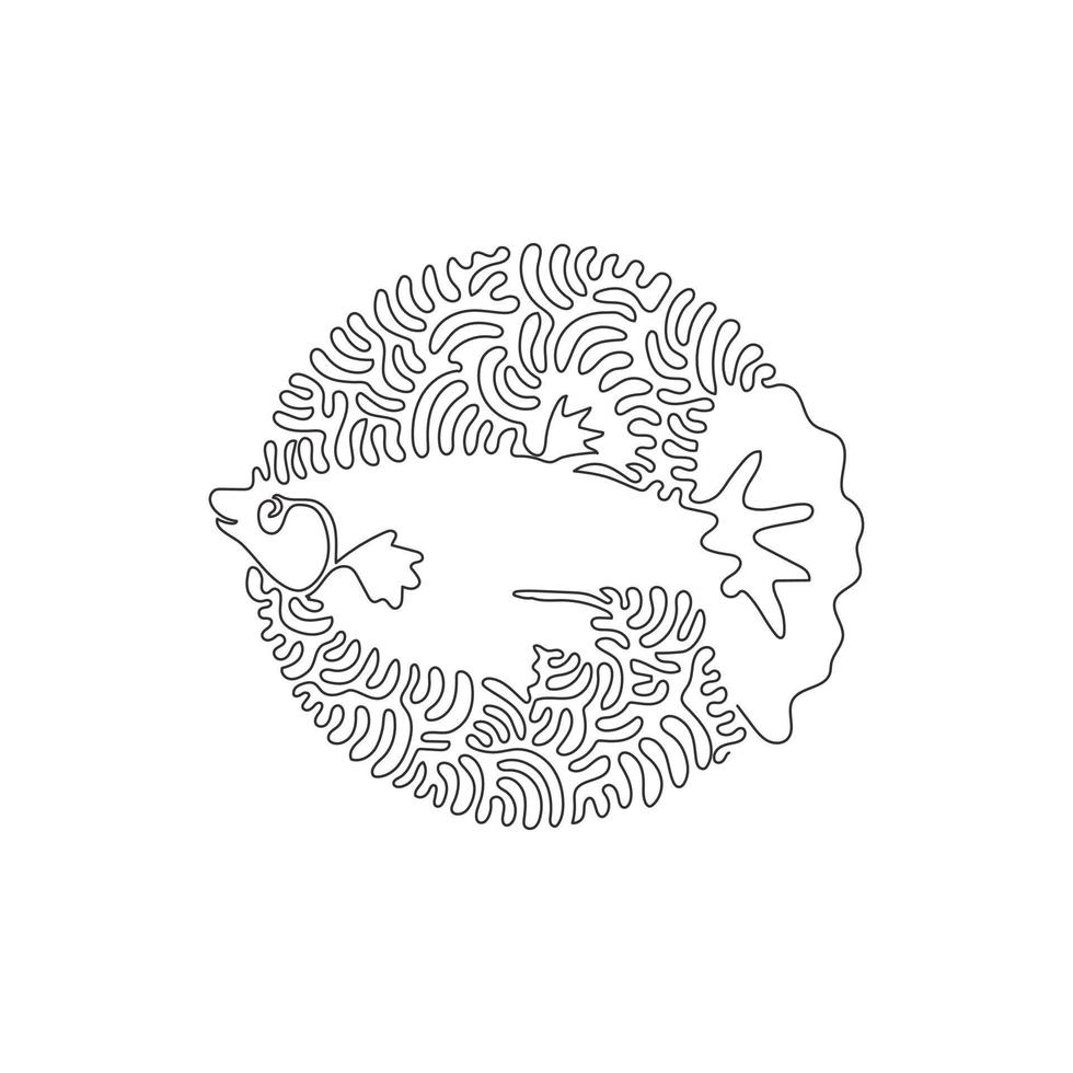 Célibataire un frisé ligne dessin de exotique poissons abstrait art. continu ligne dessiner graphique conception vecteur illustration de guppy poisson coloré queues et palmes pour icône, symbole, entreprise logo, et animal de compagnie amoureux