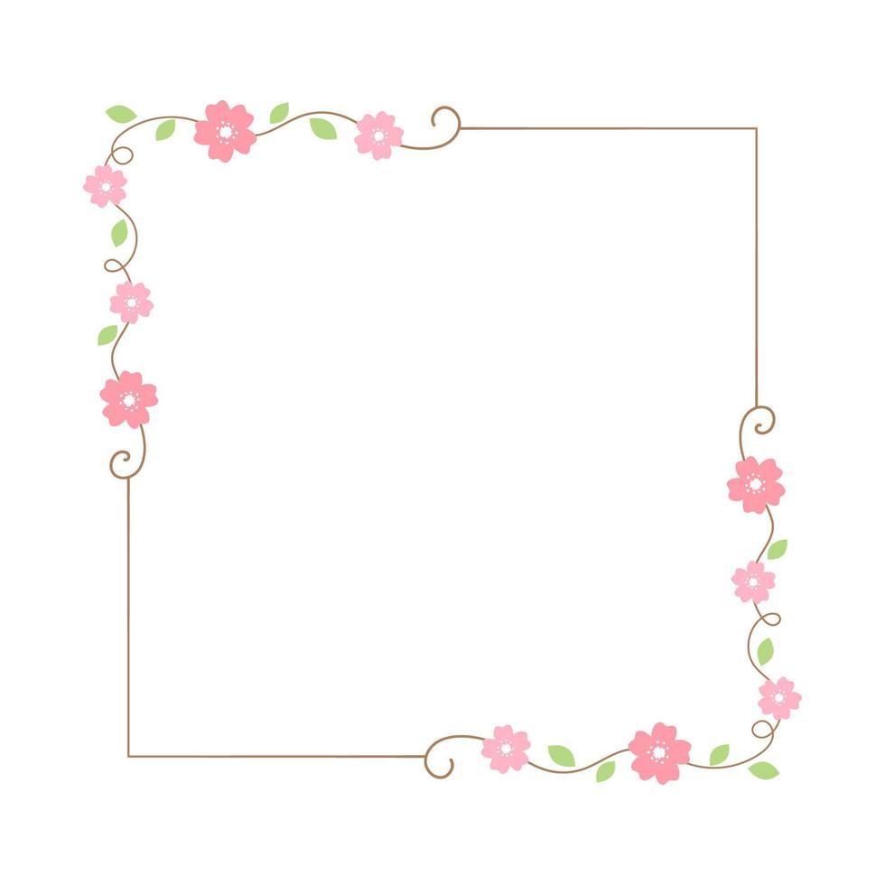 mignonne botanique carré Cadre. main tiré ligne frontière, feuilles et fleurs, mariage invitation et cartes, logo conception et affiches modèle. élégant minimal style floral vecteur isolé