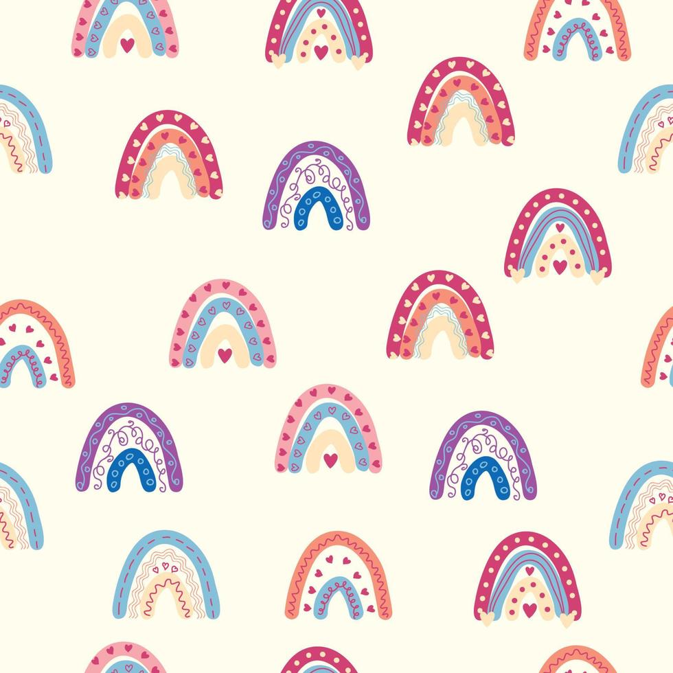 motif arc-en-ciel sans couture dans des couleurs pastel. illustration dessinée à la main de bébé scandinave pour les textiles et les vêtements pour nouveau-nés. vecteur