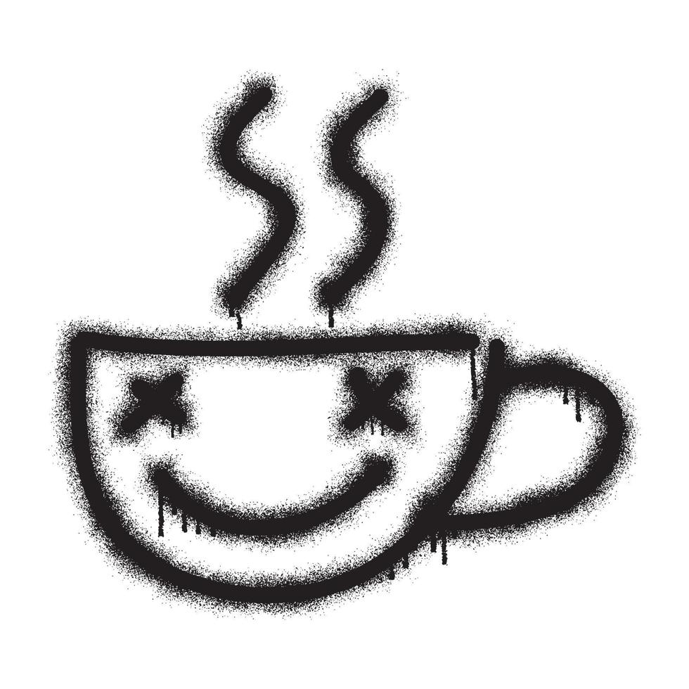 émoticône graffiti une tasse de chaud café avec noir vaporisateur peindre vecteur