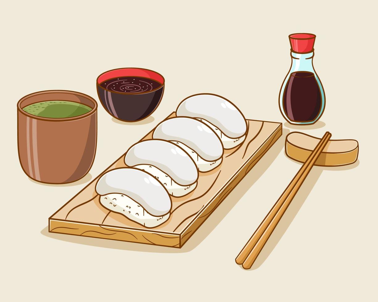 main tiré Sushi dessin animé illustration vecteur