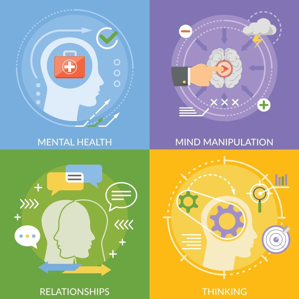 icônes plates concept mental 2x2 vecteur