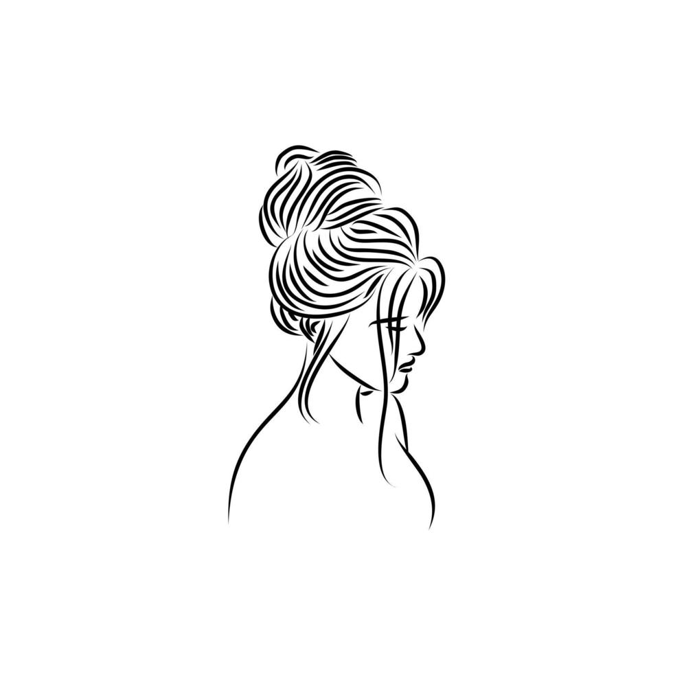 beauté fille avec cheveux chignon logo conception vecteur