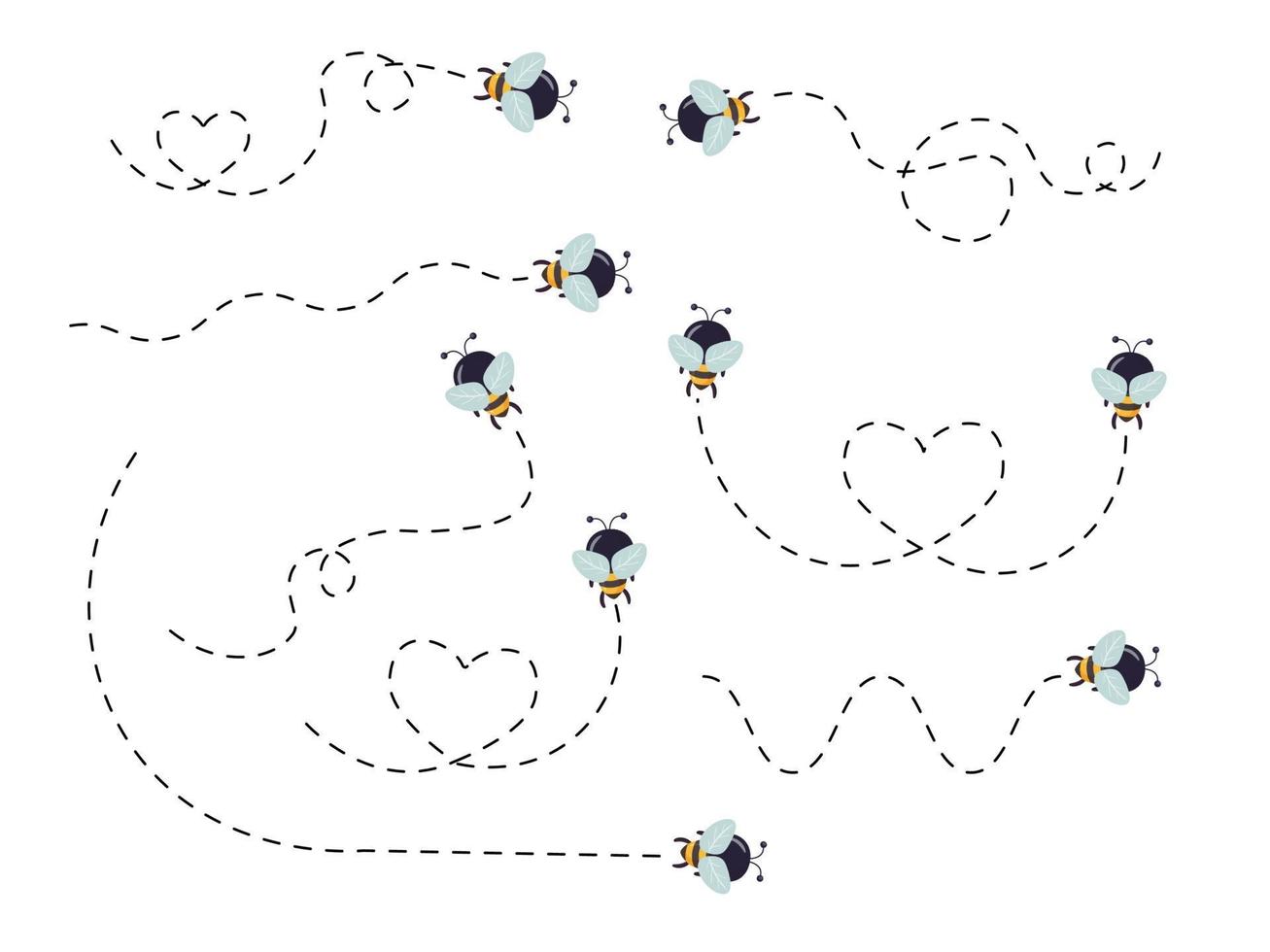 abeille en volant sur une à pois itinéraire. mignonne abeille personnage ensemble vecteur