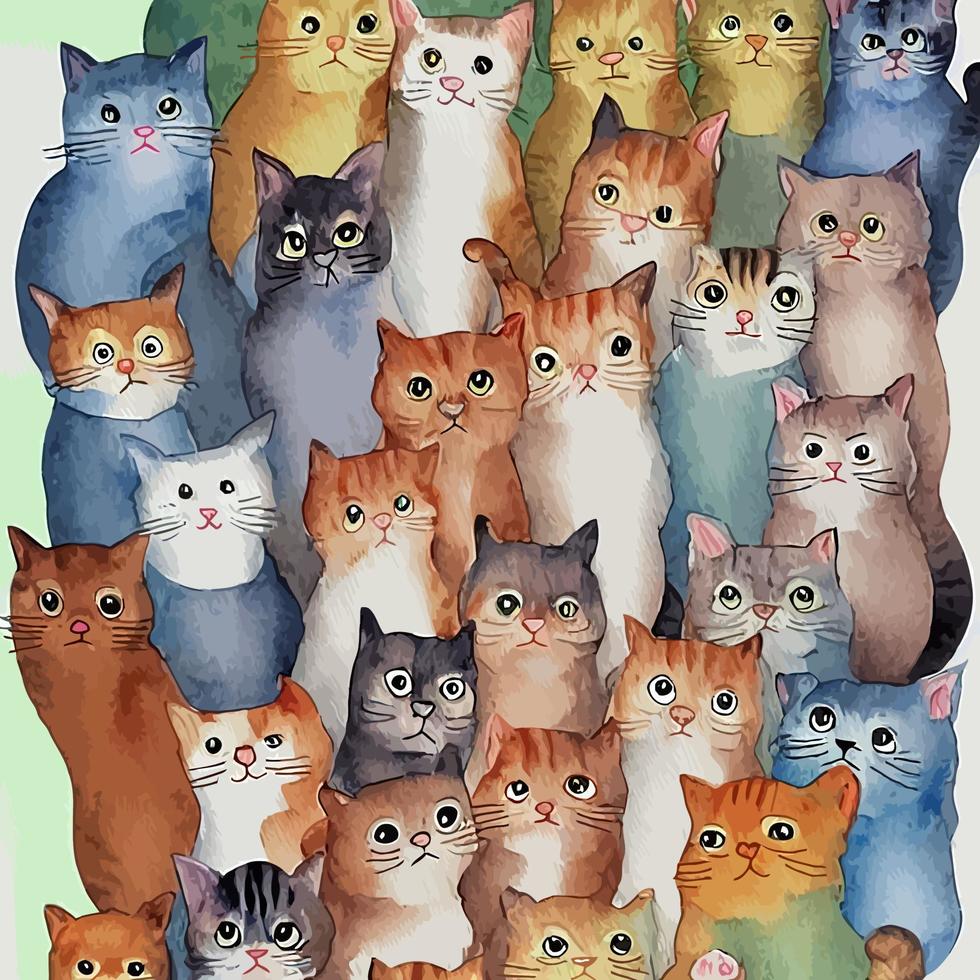 aquarelle chat foule portrait vecteur