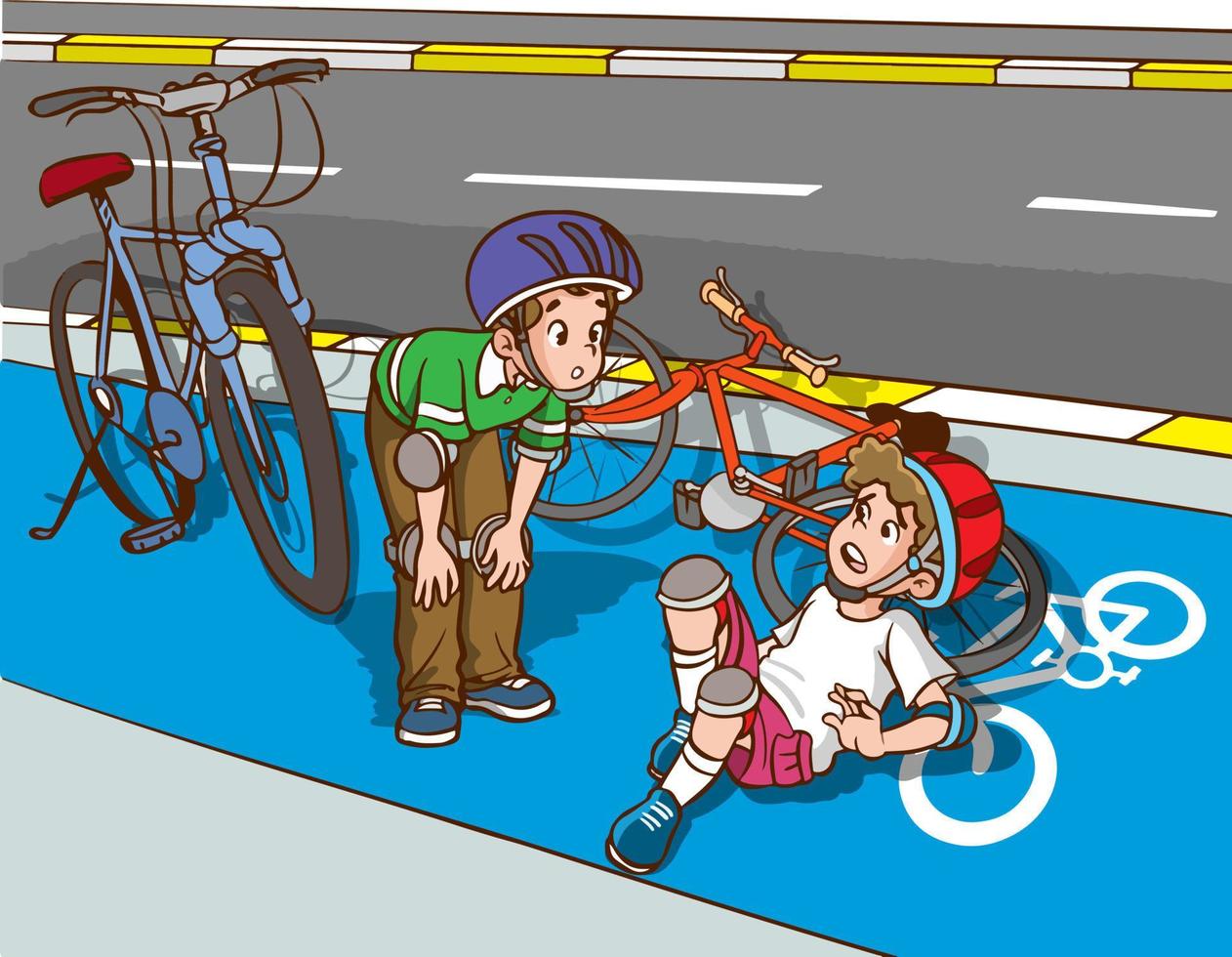 des gamins dans bicyclette accident dessin animé vecteur