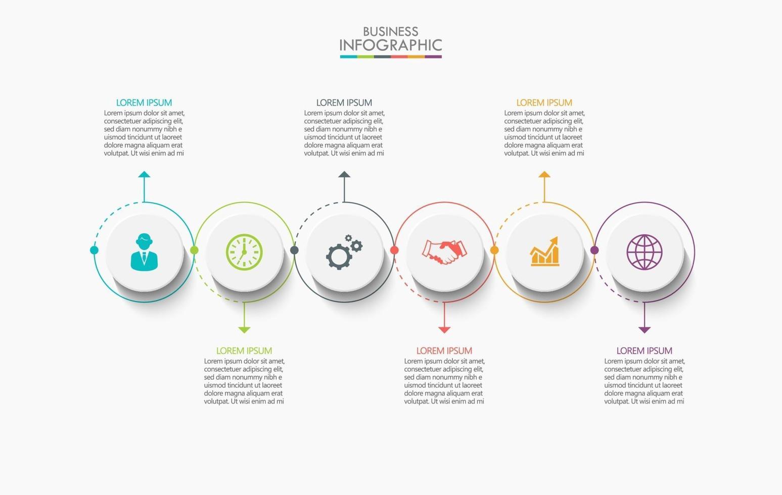 modèle de flèche infographique fine ligne avec 6 options vecteur