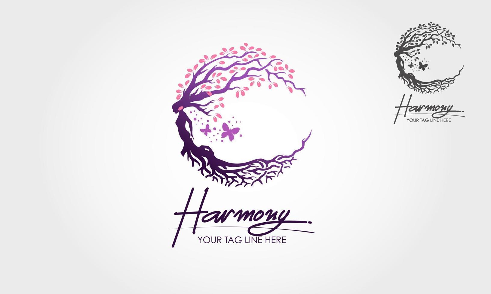 harmonie vecteur logo modèle. impressionnant logo modèle cette combiner silhouette humain, papillon avec violet feuilles cette veux dire en bonne santé vie, parfait pour santé entreprise, thérapie, guérison activiste, etc.