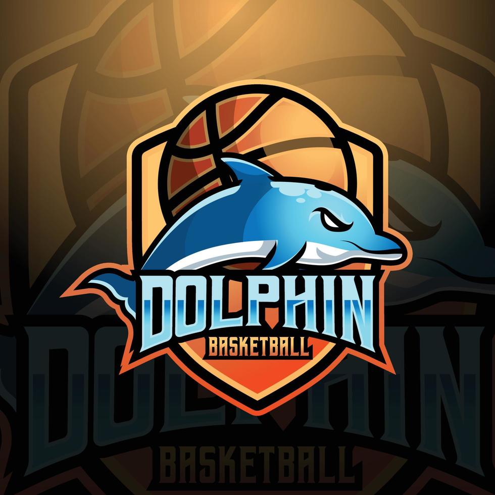 dauphin mascotte basketball équipe logo conception vecteur avec moderne illustration concept style pour badge, emblème et T-shirt impression. moderne dauphin bouclier logo illustration pour sport, joueur, ligue