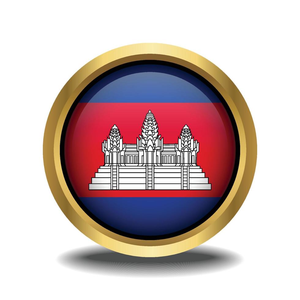 Cambodge drapeau cercle forme bouton verre dans Cadre d'or vecteur