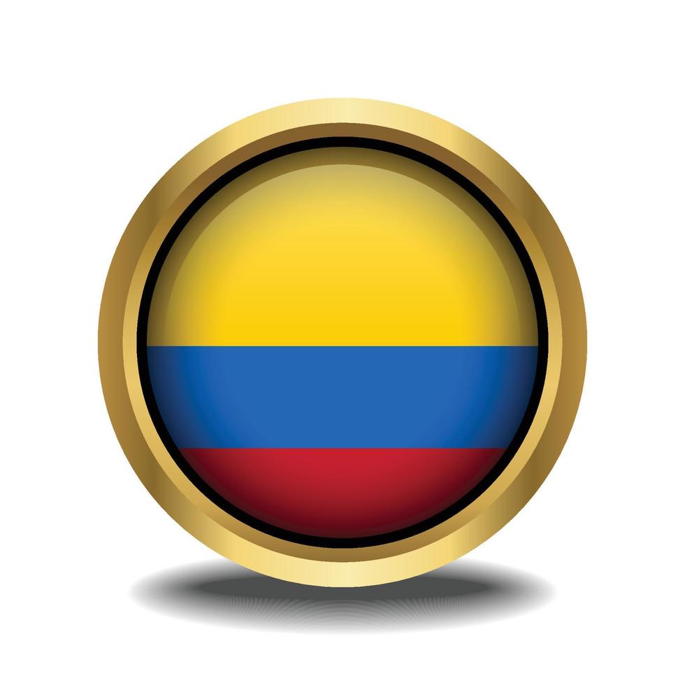 Colombie drapeau cercle forme bouton verre dans Cadre d'or vecteur