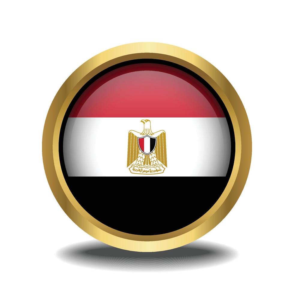 Egypte drapeau cercle forme bouton verre dans Cadre d'or vecteur