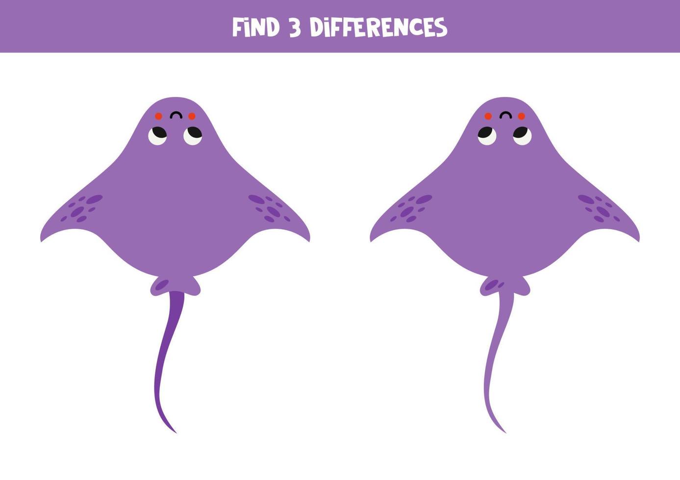 trouver 3 différences entre deux dessin animé raies pastenagues. vecteur