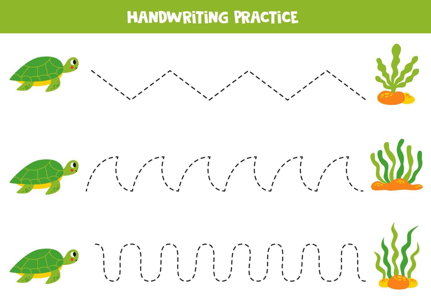 tracé lignes pour enfants. dessin animé algues et tortues. vecteur