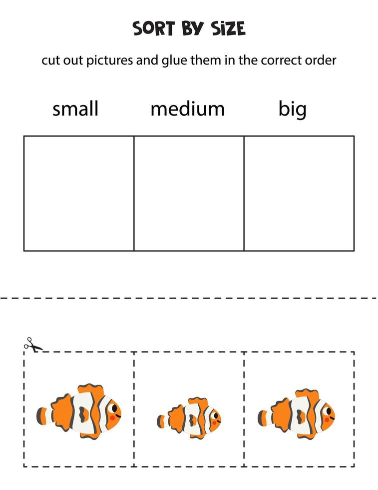 trier les images par taille. feuille de travail éducative pour les enfants. vecteur