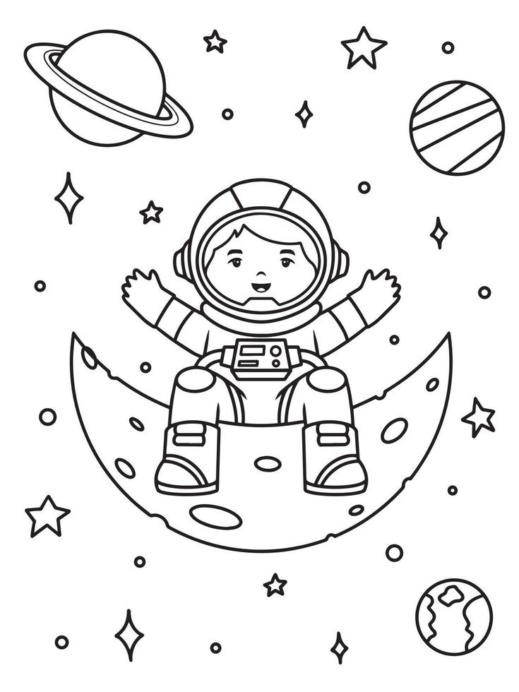 mignonne astronaute séance sur le lune coloration livre vecteur