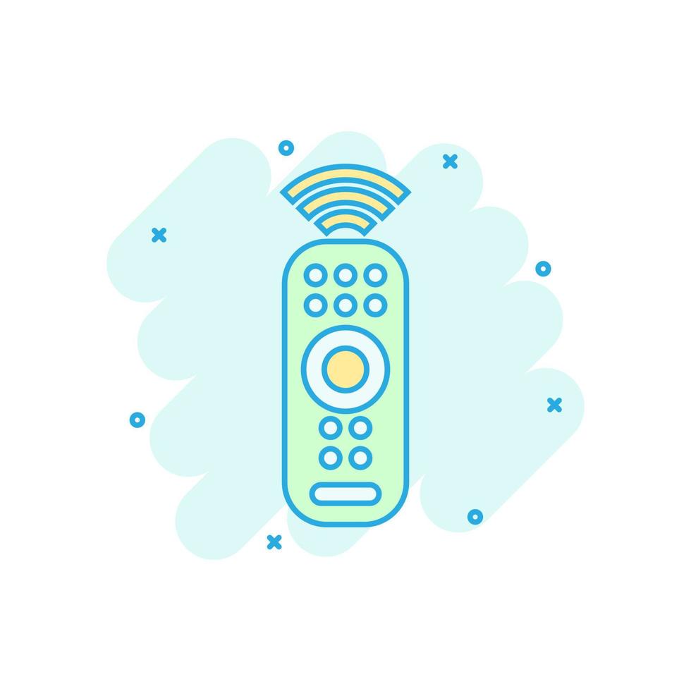 icône de la télécommande dans le style comique. illustration de dessin animé de vecteur de contrôleur infrarouge sur fond blanc isolé. clavier tv effet splash concept d'entreprise.