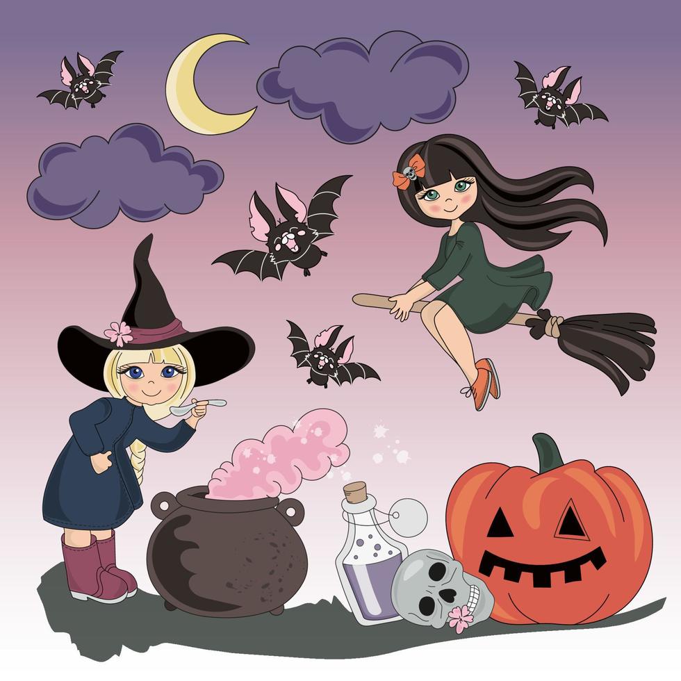 mystique Halloween vacances dessin animé vecteur illustration ensemble