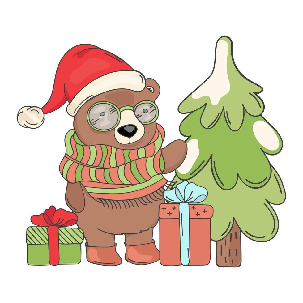 ours Père Noël cadeau joyeux Noël dessin animé vecteur illustration ensemble