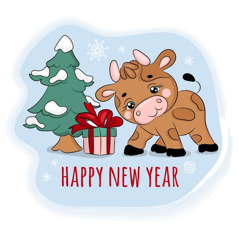 2021 taureau a trouvé une cadeau Nouveau année dessin animé vecteur illustration