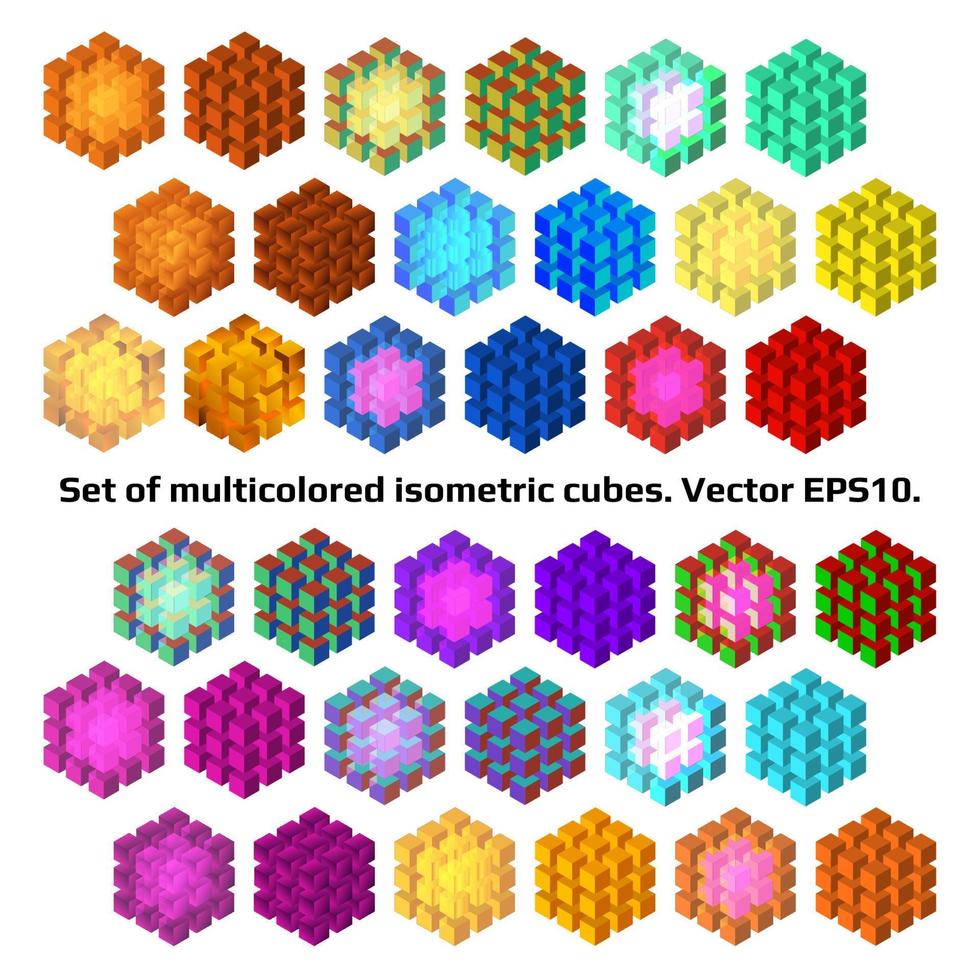 ensemble de multicolore isométrique cubes de séparé petit cubes isolé sur blanche. décentralisé système symboles. vecteur eps10.