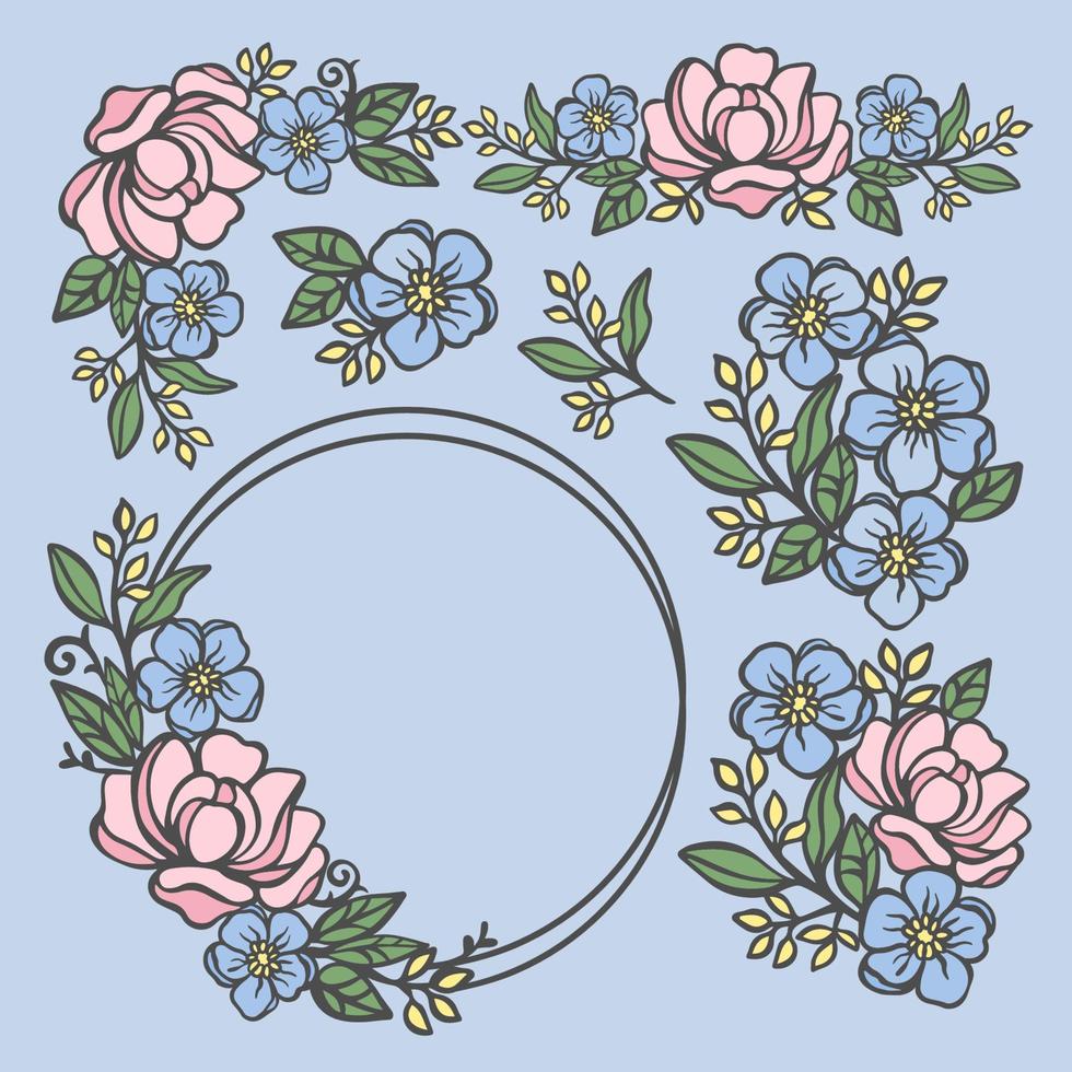 Rose compositions floral mariage vecteur illustration ensemble
