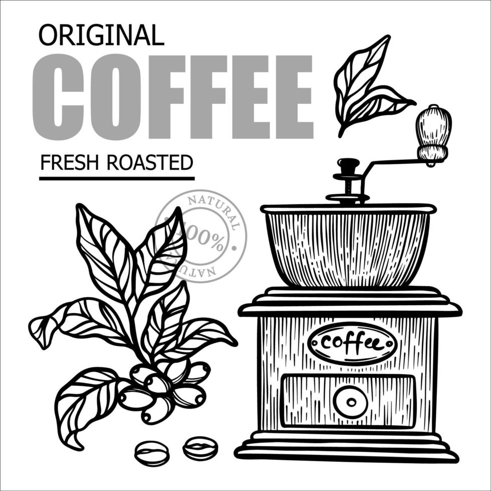 café moulin et café branche conception vecteur illustration ensemble